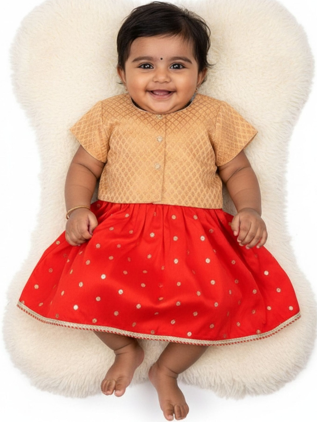 Sangria Girls Red Lehenga and Gold Blouse Set