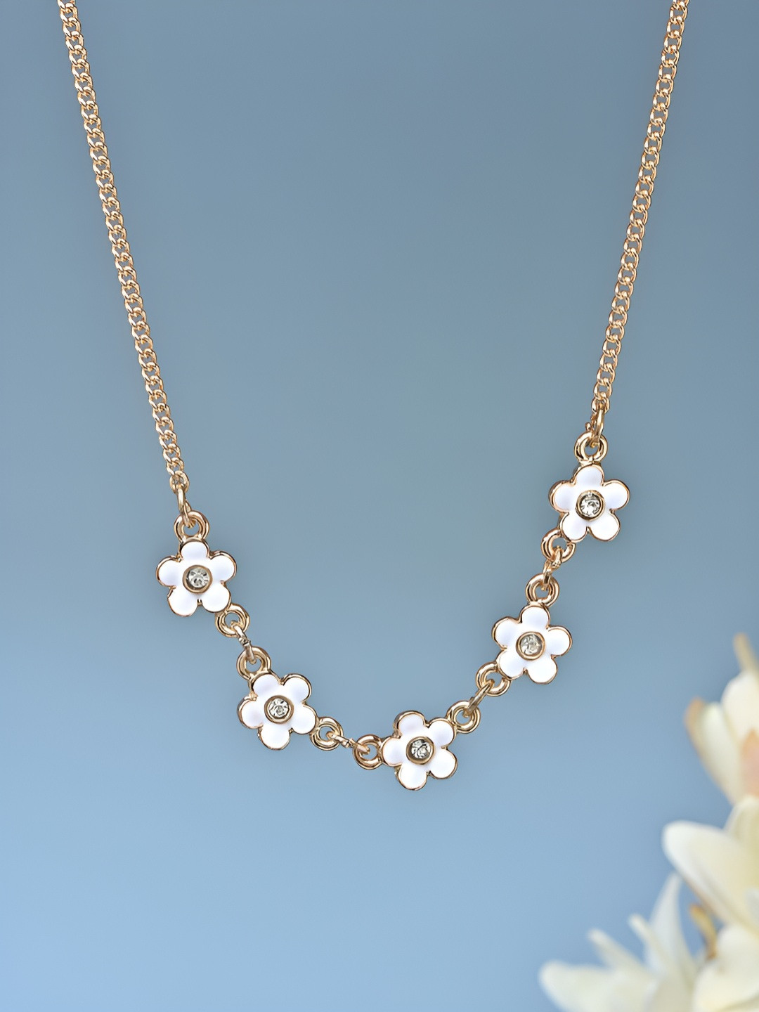 ToniQ Gold-Plated Flower Charm Minimal Necklace
