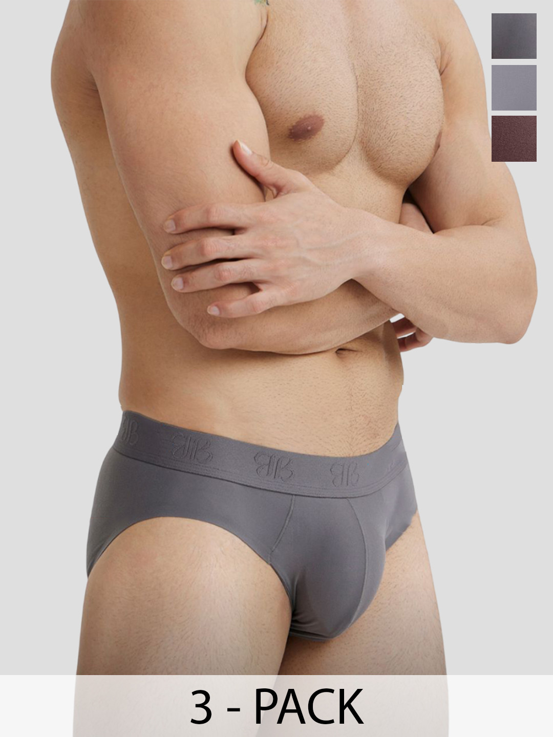 B'there Men Pack Of 3 Mid-Rise Basic Briefs U006_SGR_DLC_DBY