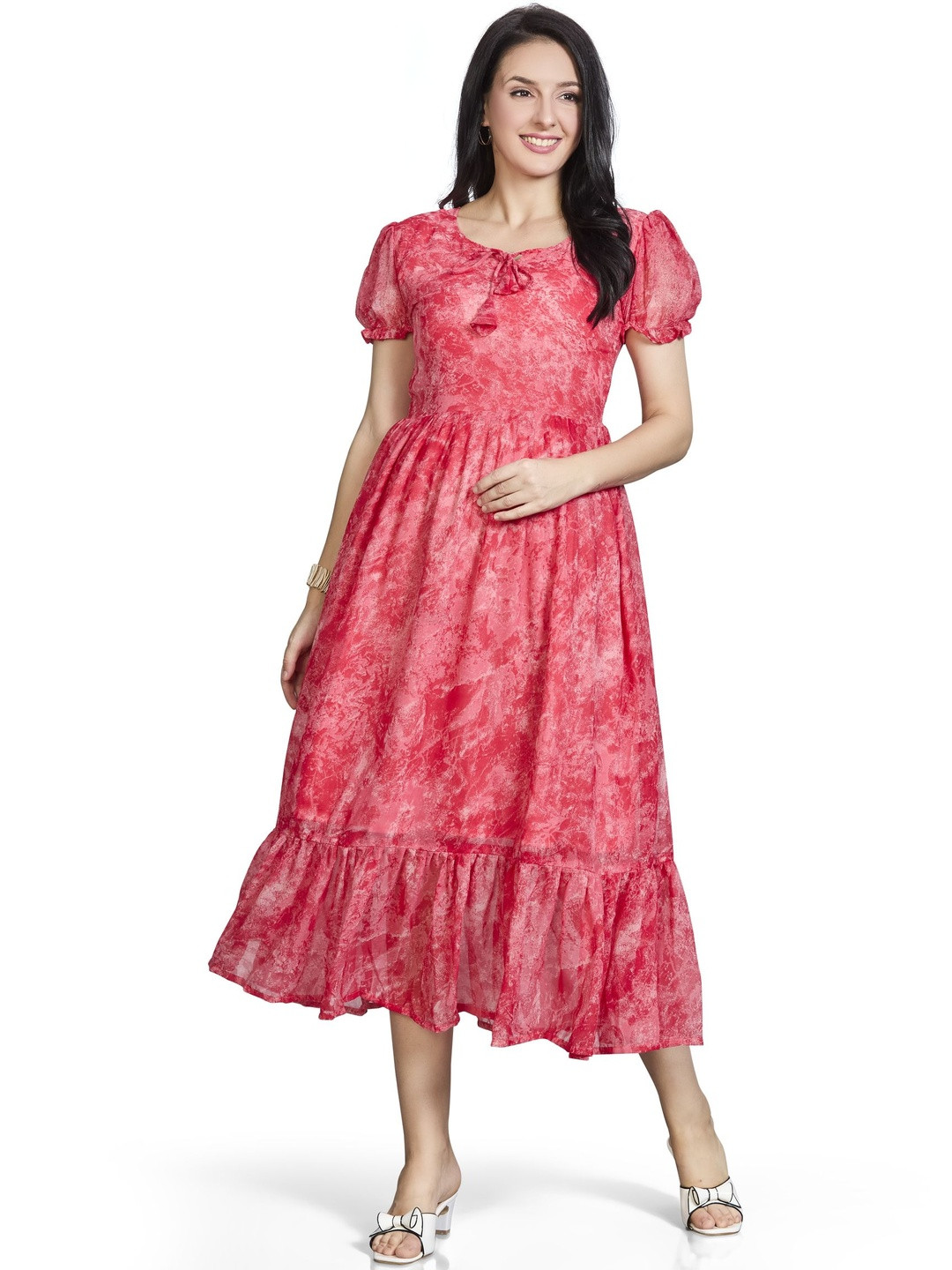 CORSICA Women Red Abstact Printed Fit & Flare Midi Dress