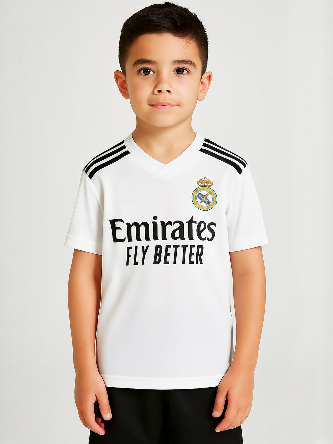 dostitch Boys White & Black Printed V-Neck Polyester Dri-FIT T-shirt