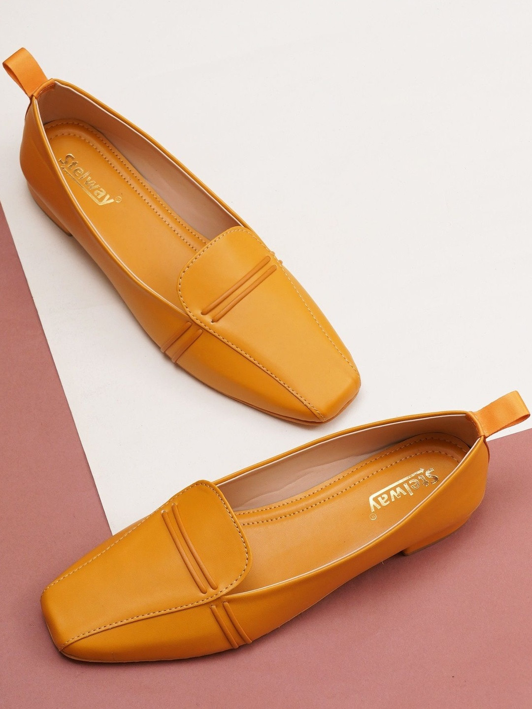 STELWAY Women Mustard Square Toe Ballerinas