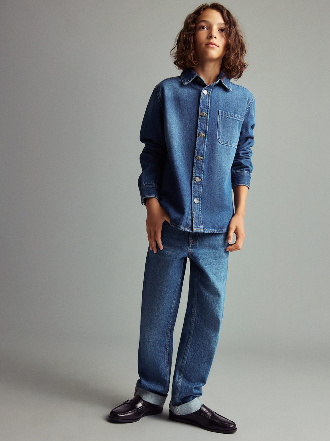 Mango Kids Boys Overshirt Ledger Pure Cotton Denim Shirt