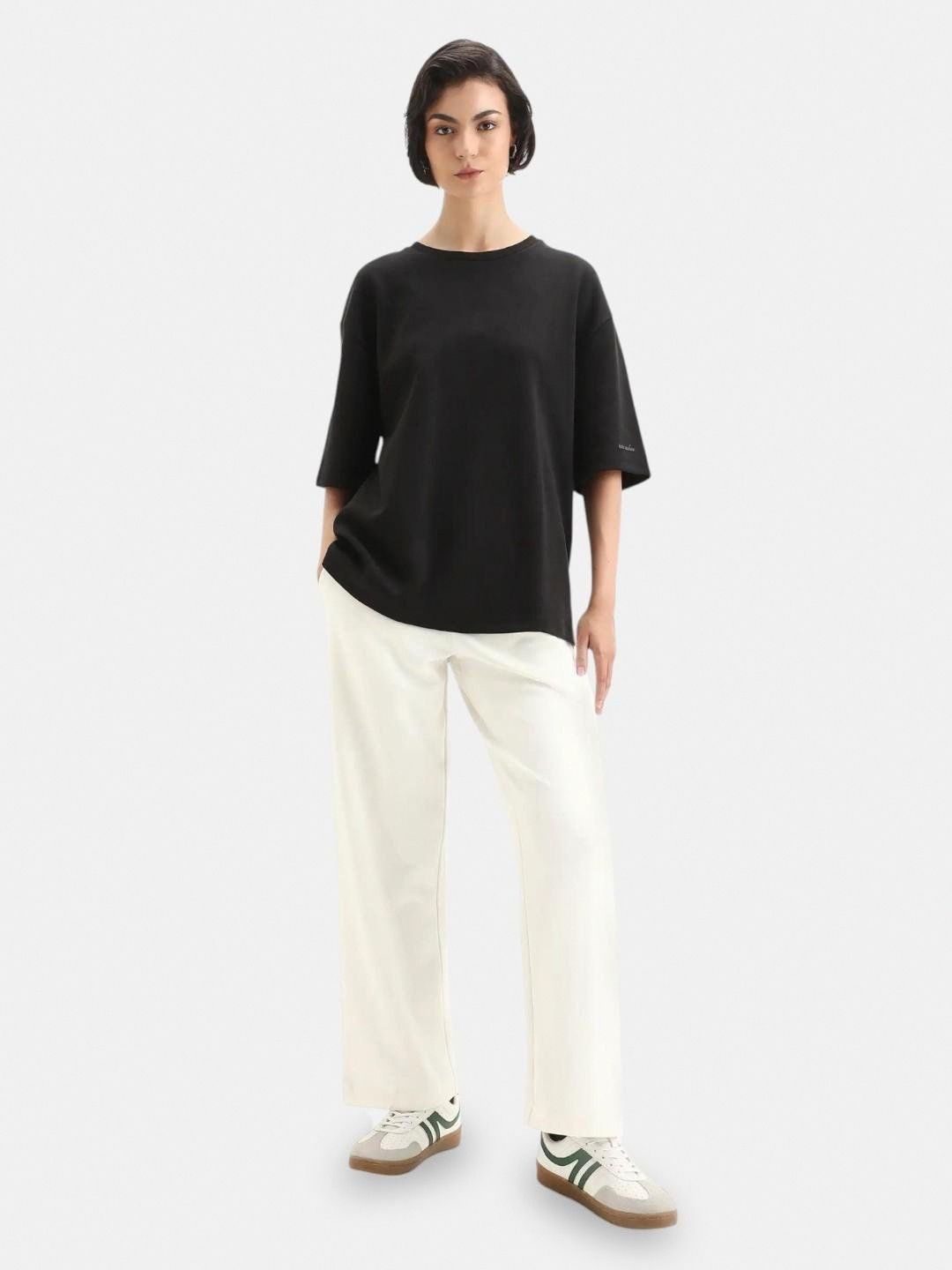RAREISM Women Perk Off White Primary Wide Leg Mid-Rise Track Pant