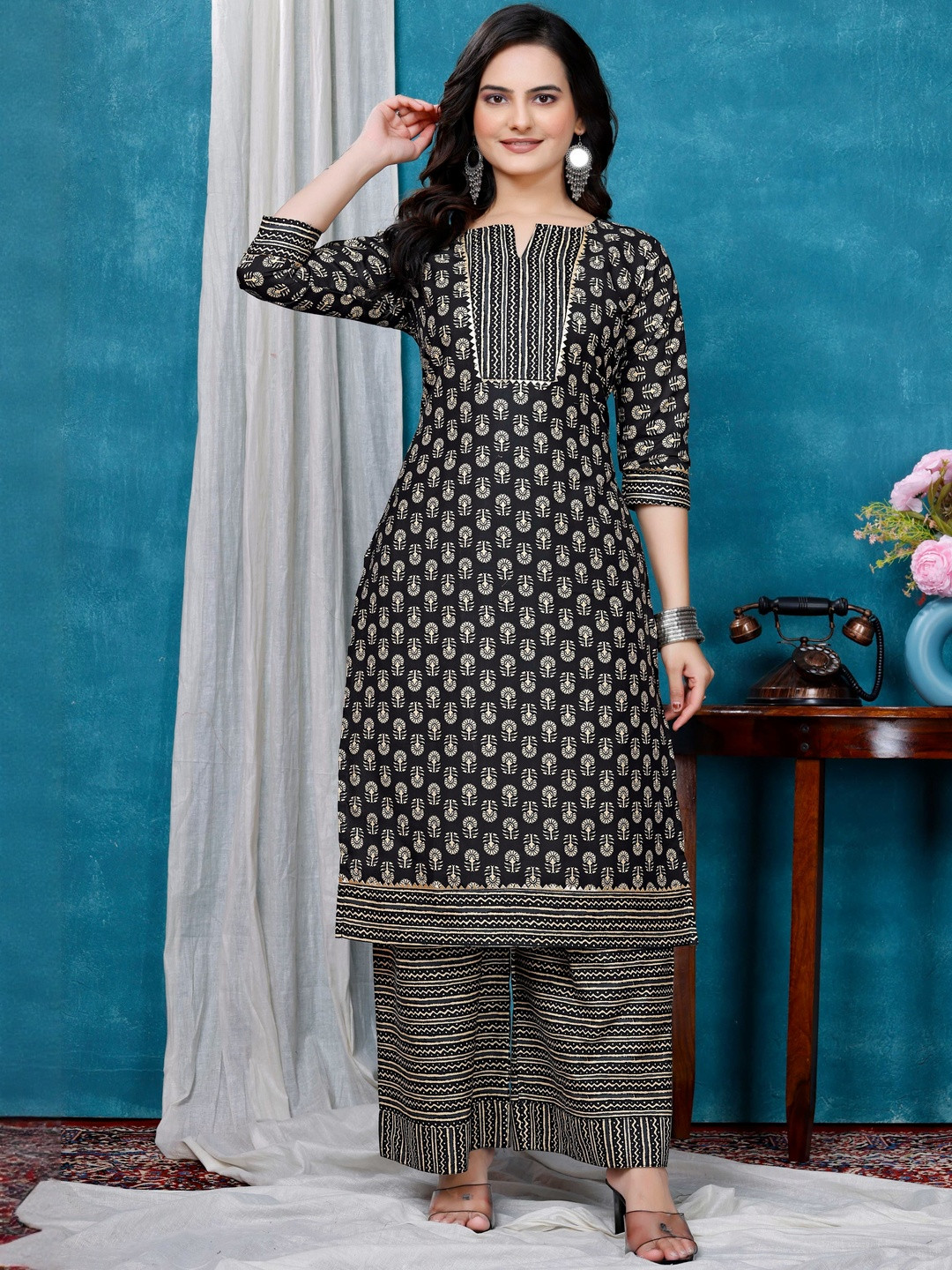HIALTO Women Ethnic Motifs Printed Cotton Kurta & Palazzo Set