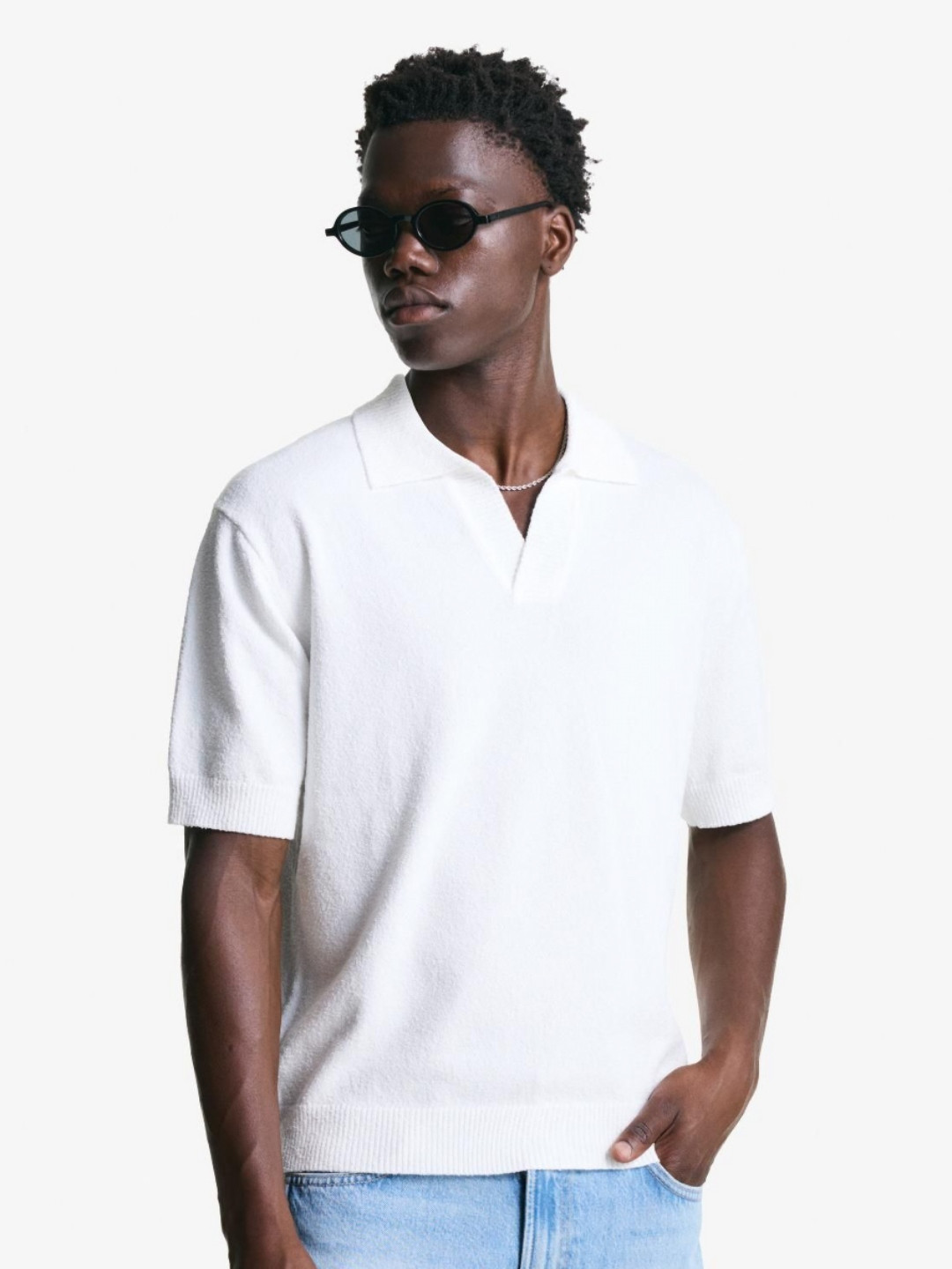 Bershka Textured Terry Fabric Polo T-shirt