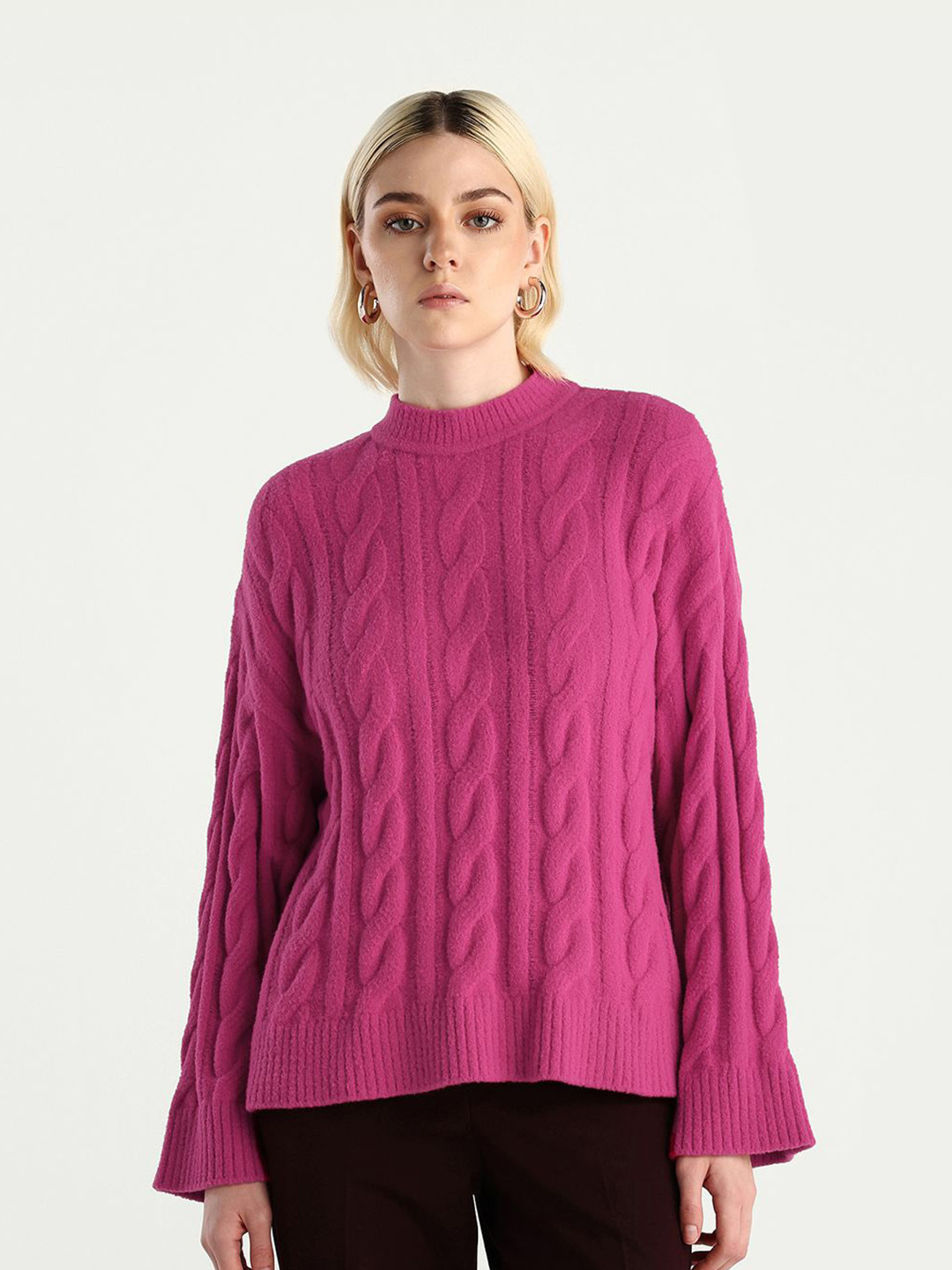 RAREISM Women ZIV Cable Knit Self Design Sweater