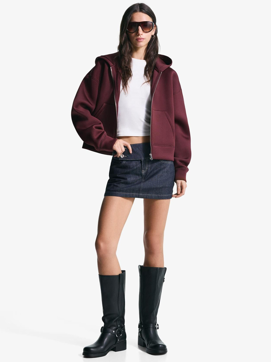 Bershka Neoprene-effect Oversize Zip-up Sweatshirt