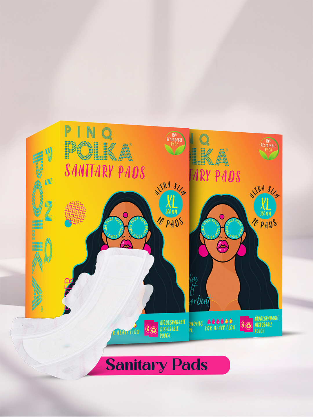 PINQ POLKA Set of 2 Premium Ultra Cotton Feel Sanitary Pads - XL- 10 Pcs each