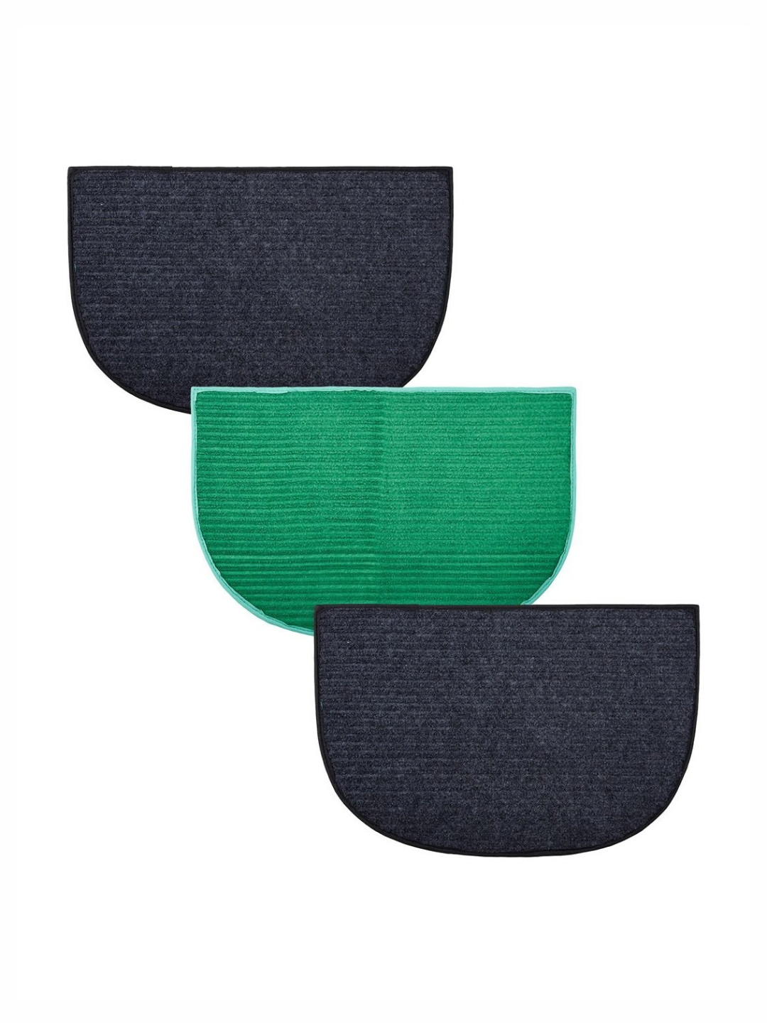 Aura Black & Green 3 Pieces D-Shape-Lining Woolen Anti-Skid Doormats