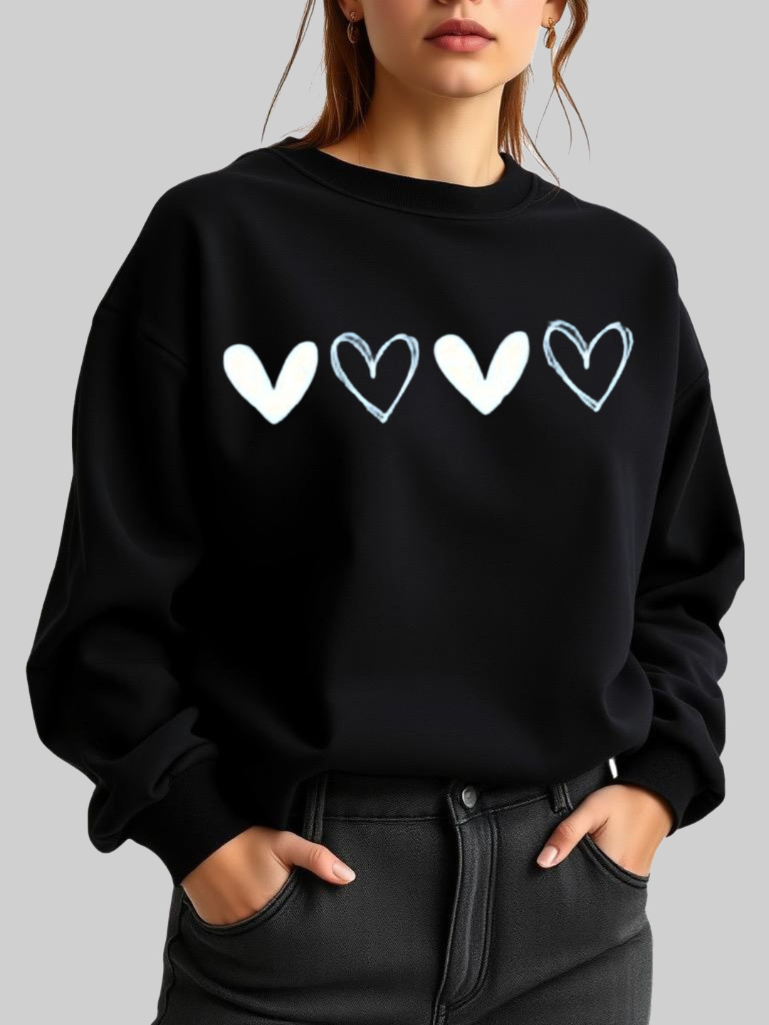 SALUJA FABRICS Heart Printed Cotton Pullover Sweatshirt