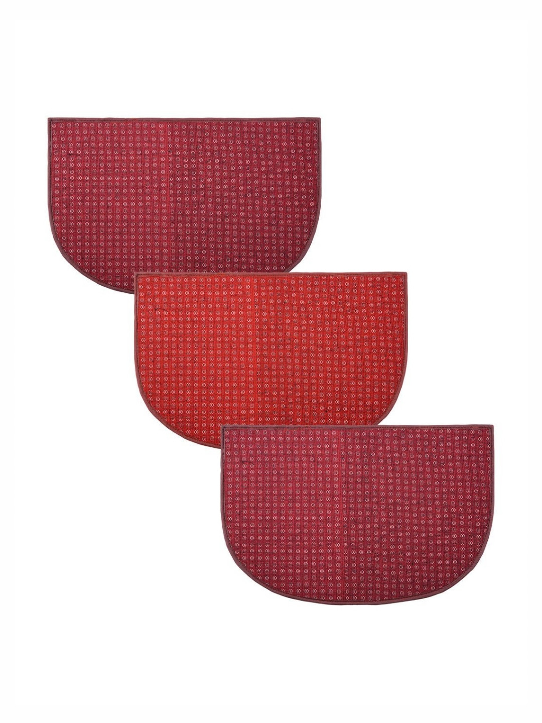 Aura Red & Orange Colored 3 Pieces Wool Anti-Skid Doormats