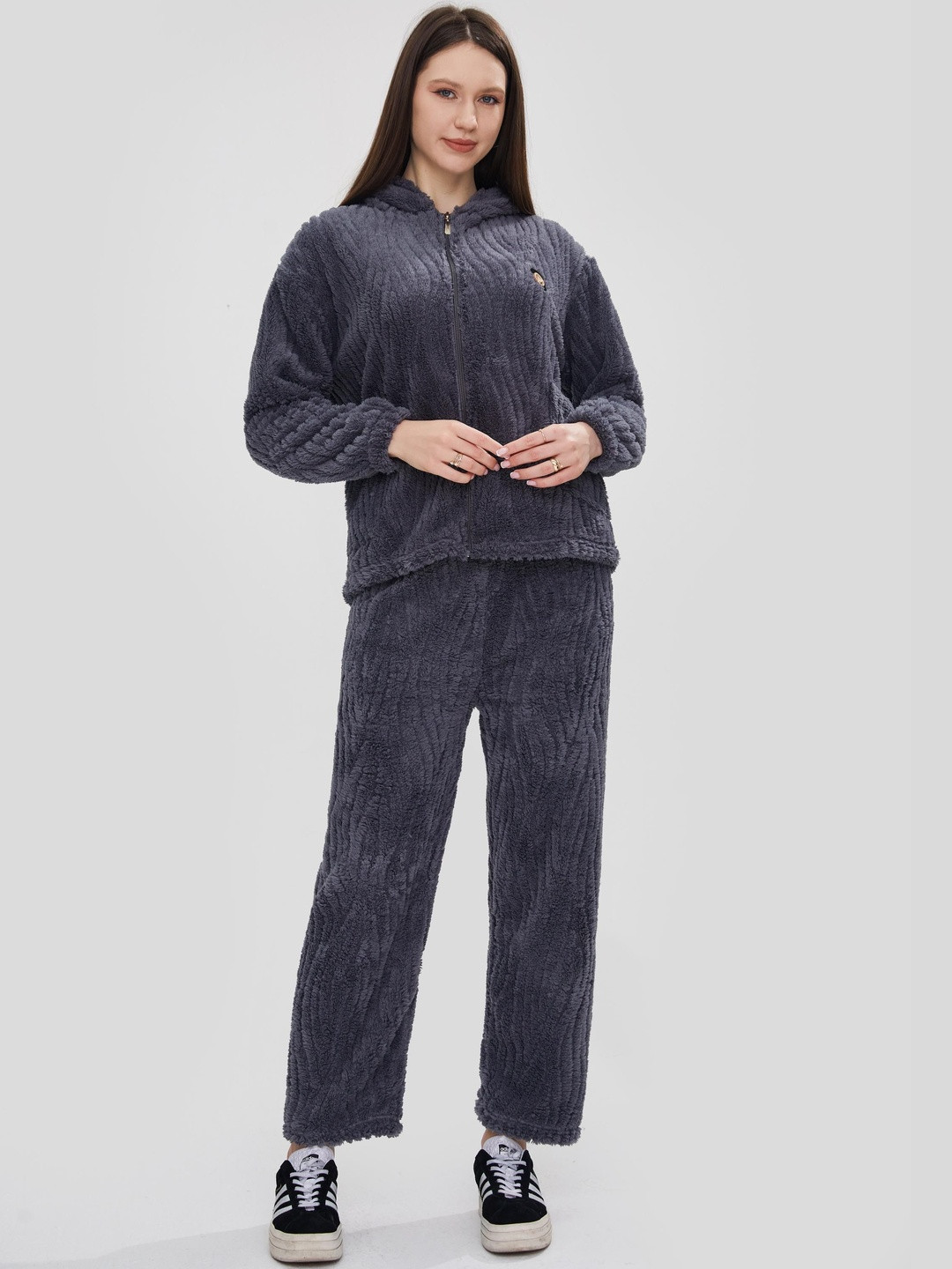 Lugo Women Striped Hooded Winter Co-ord Set