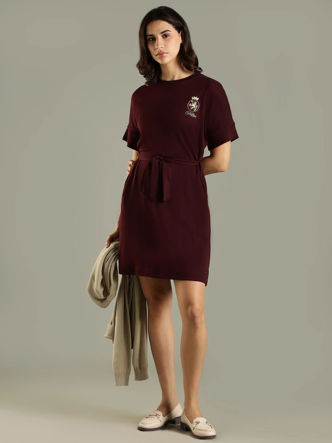 Tommy Hilfiger Women Belted Crew Neck Cotton T-shirt Dress