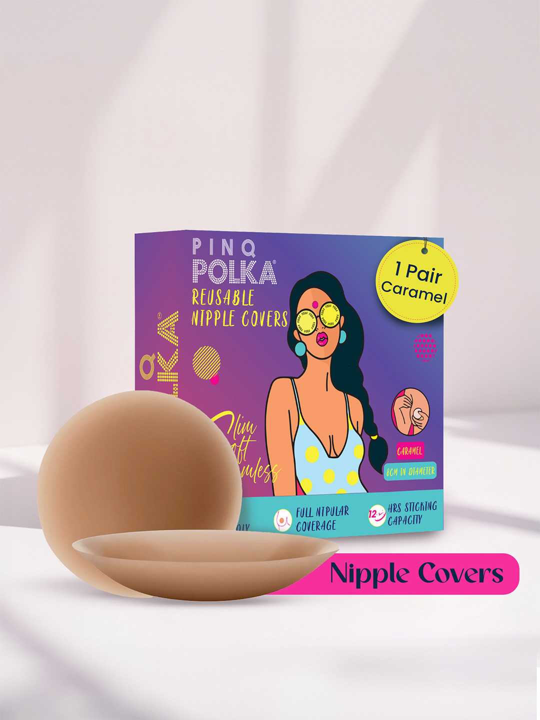 PINQ POLKA Reusable Nipple Covers For Women Silicone Nipple Pasties Caramel 2 Pcs