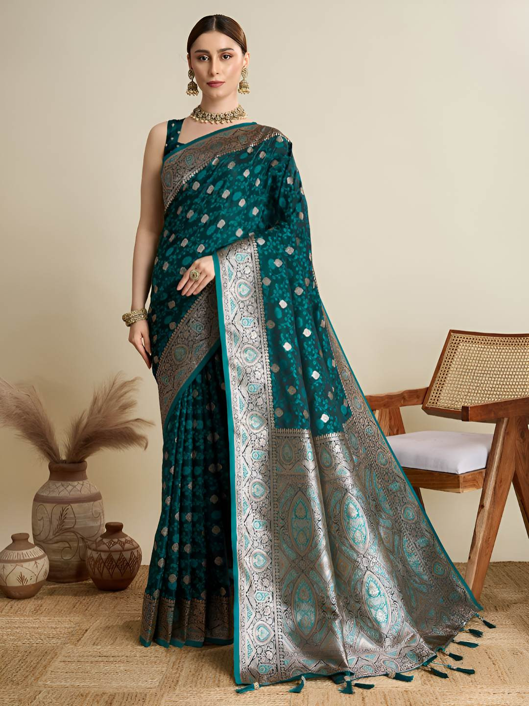 OFLINE SELECTION Ethnic Motifs Woven Design Zari Saree Banarasi Saree