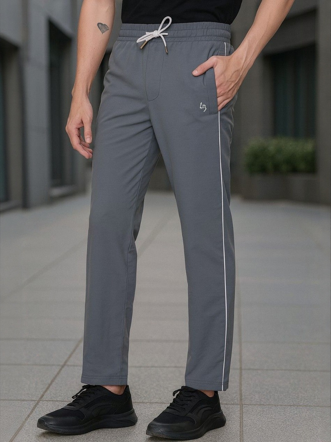 LEE BONEE Men Grey Dri Fit Solid  With Side Stripes Track Pant