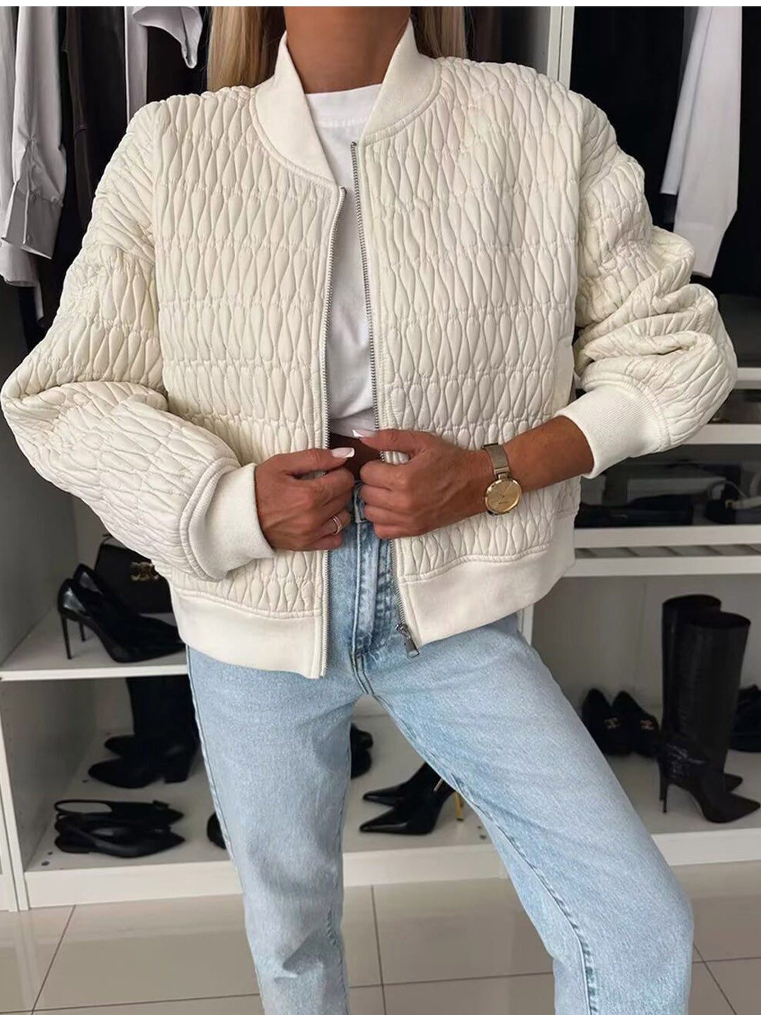 bebe Women Spread Collar Self Design Tailored Jacket
