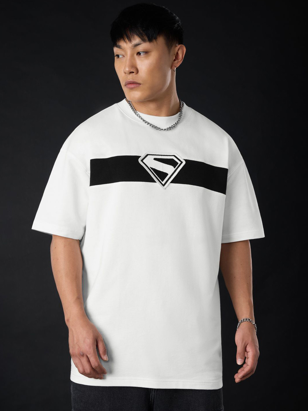 The Souled Store Official Men Superman: Fly Up White Oversized Fit T-Shirts