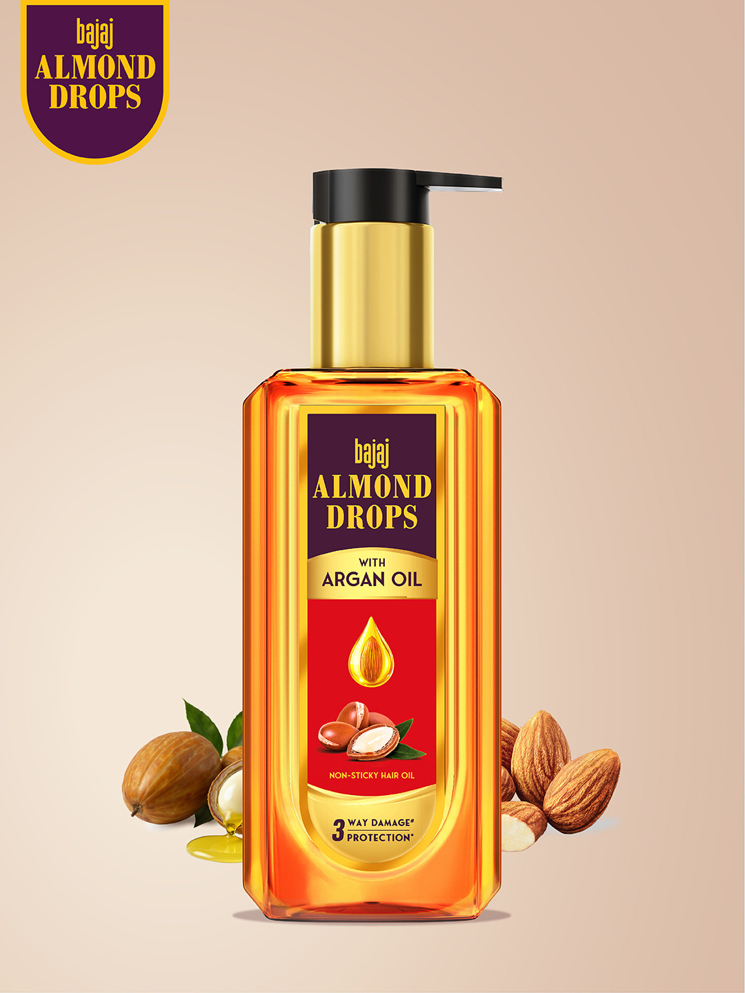 BAJAJ CONSUMER CARE Almond Drops Damage Protection Non-Sticky Hair Oil with Argan - 200ml
