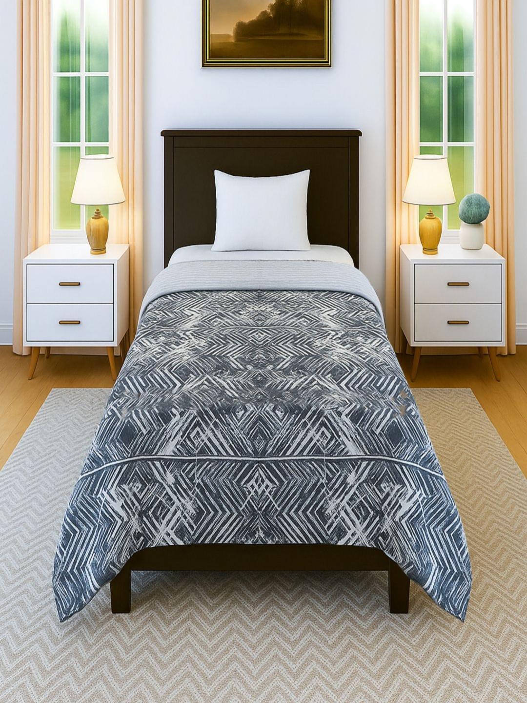 Threadwear Life Style Series Black Printed AC Room 300 GSM Cotton Single Bed Comforter