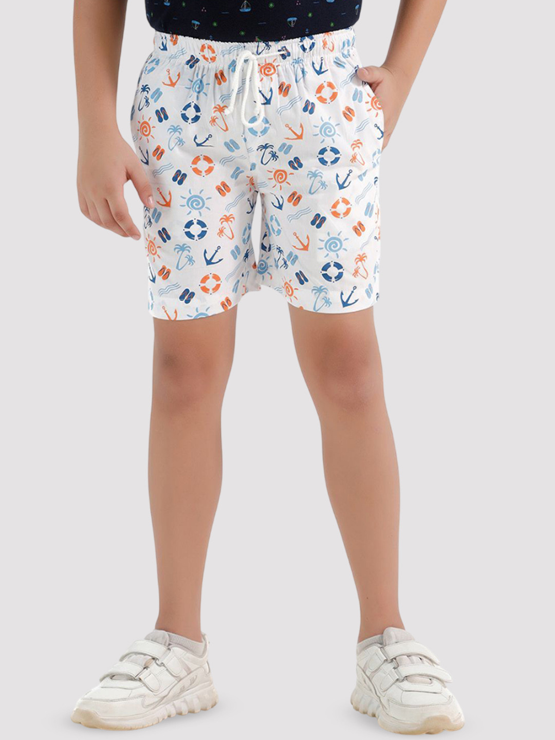 CHILINS Boys Floral Printed Regular Fit Mid-Rise Cotton Bermuda Shorts