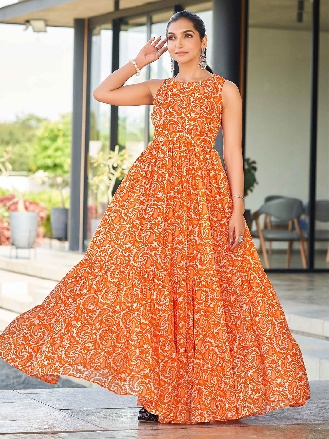 ODD BY chansi TRENDZ Women Ethnic Motifs Printed Boat Neck Fit & Flare Maxi Dress