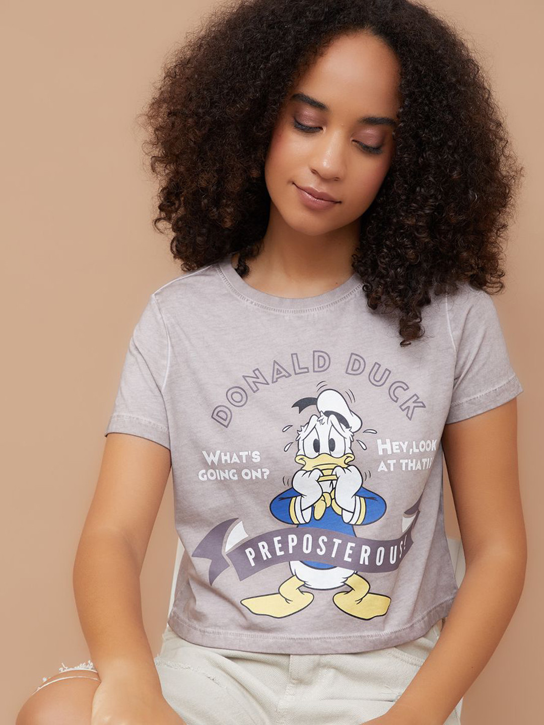 Ginger by Lifestyle Women Donald Duck Graphic Printed Round Neck Cotton T-shirt