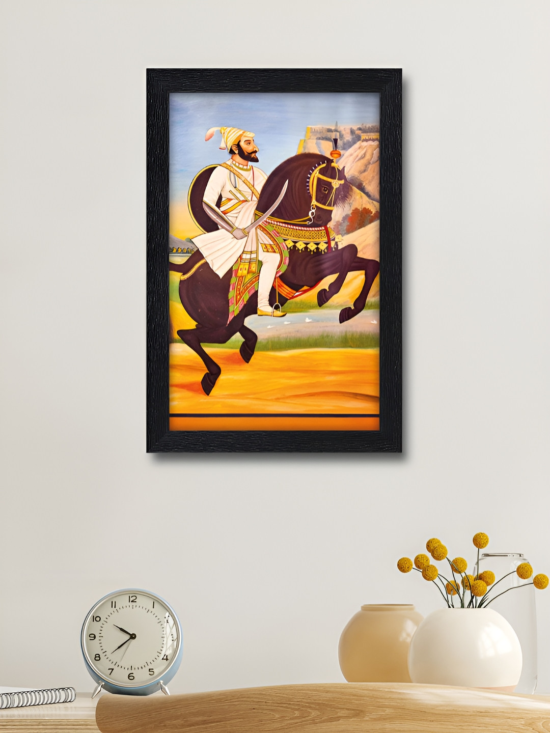 RANDOM Yellow & Brown Maharaja on Horse Printed Laminated Glossy Wall Frame
