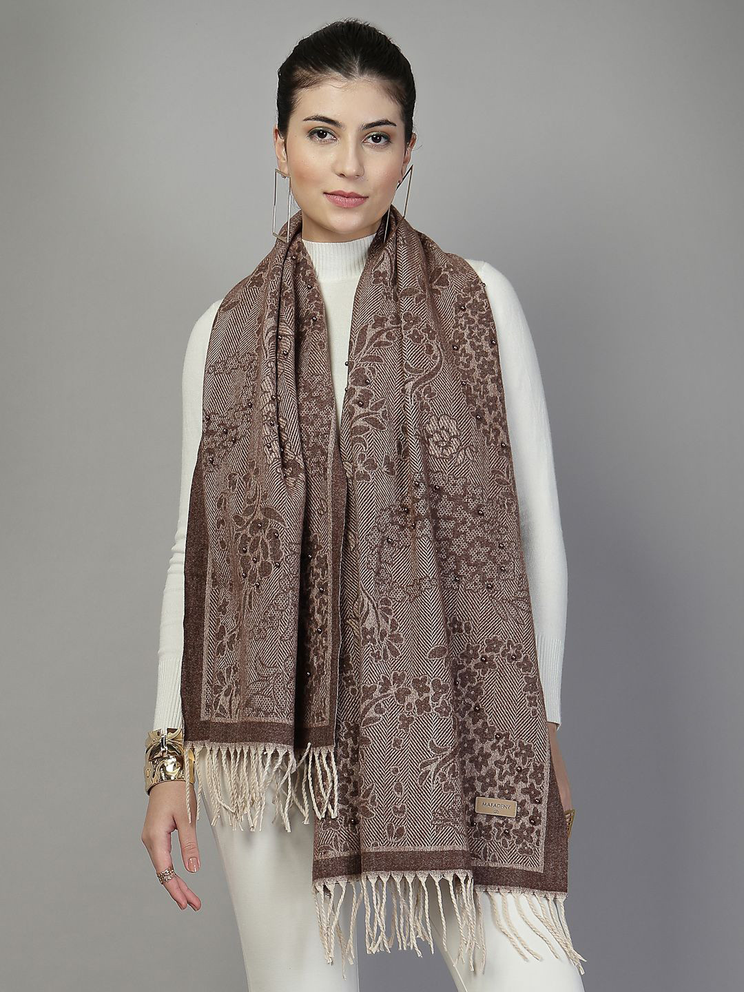 Mafadeny Women Floral Patterned Beaded Stole