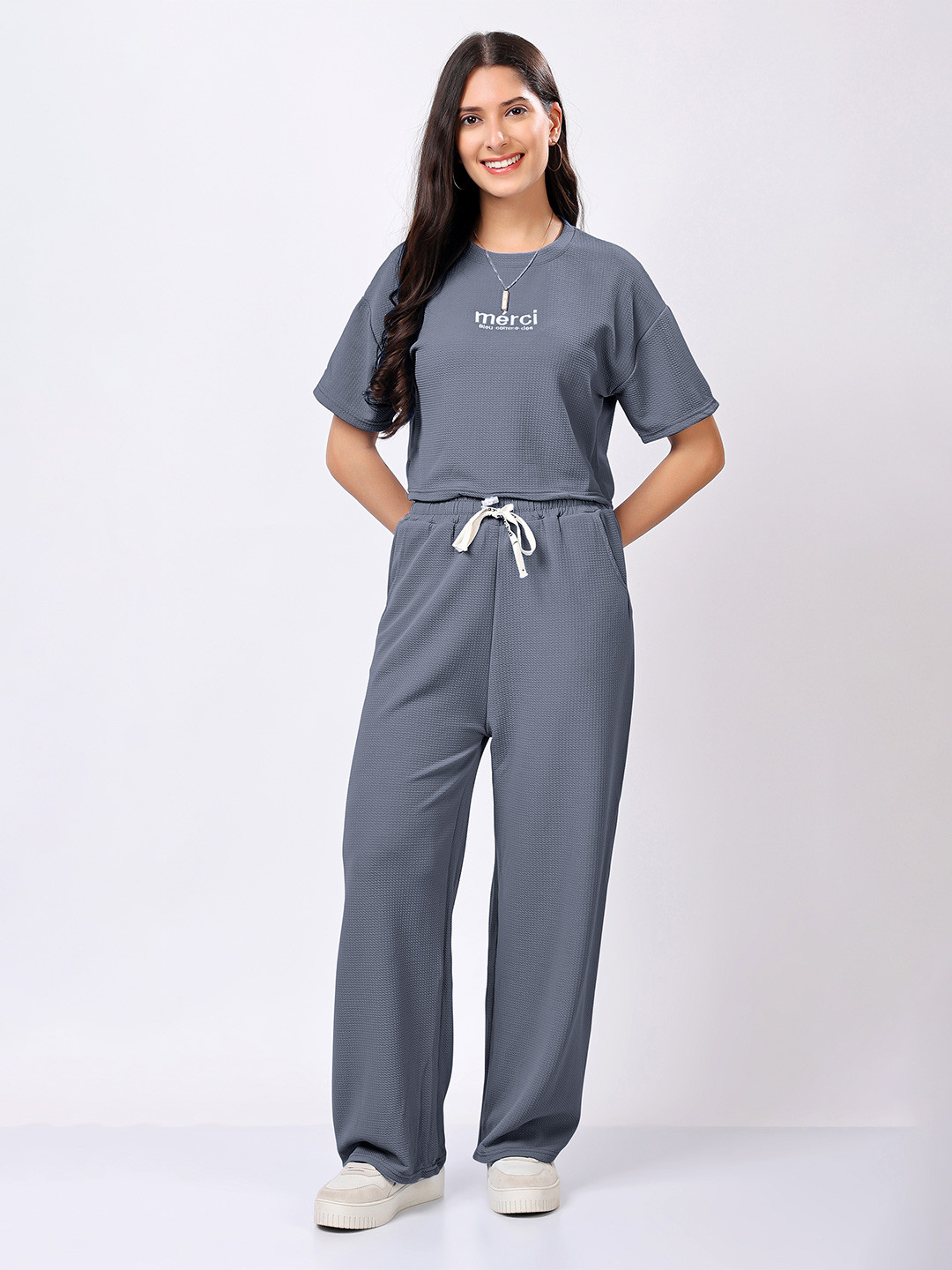 Stem Rope Women Solid Co-ord Set