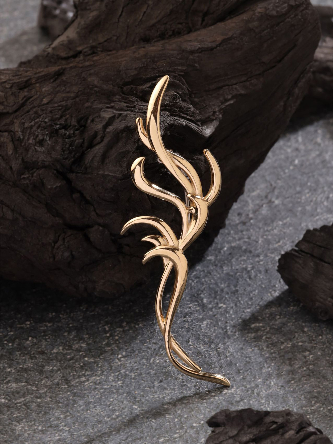 COSA NOSTRAA Gold-Toned Plated Flame Brass Brooch