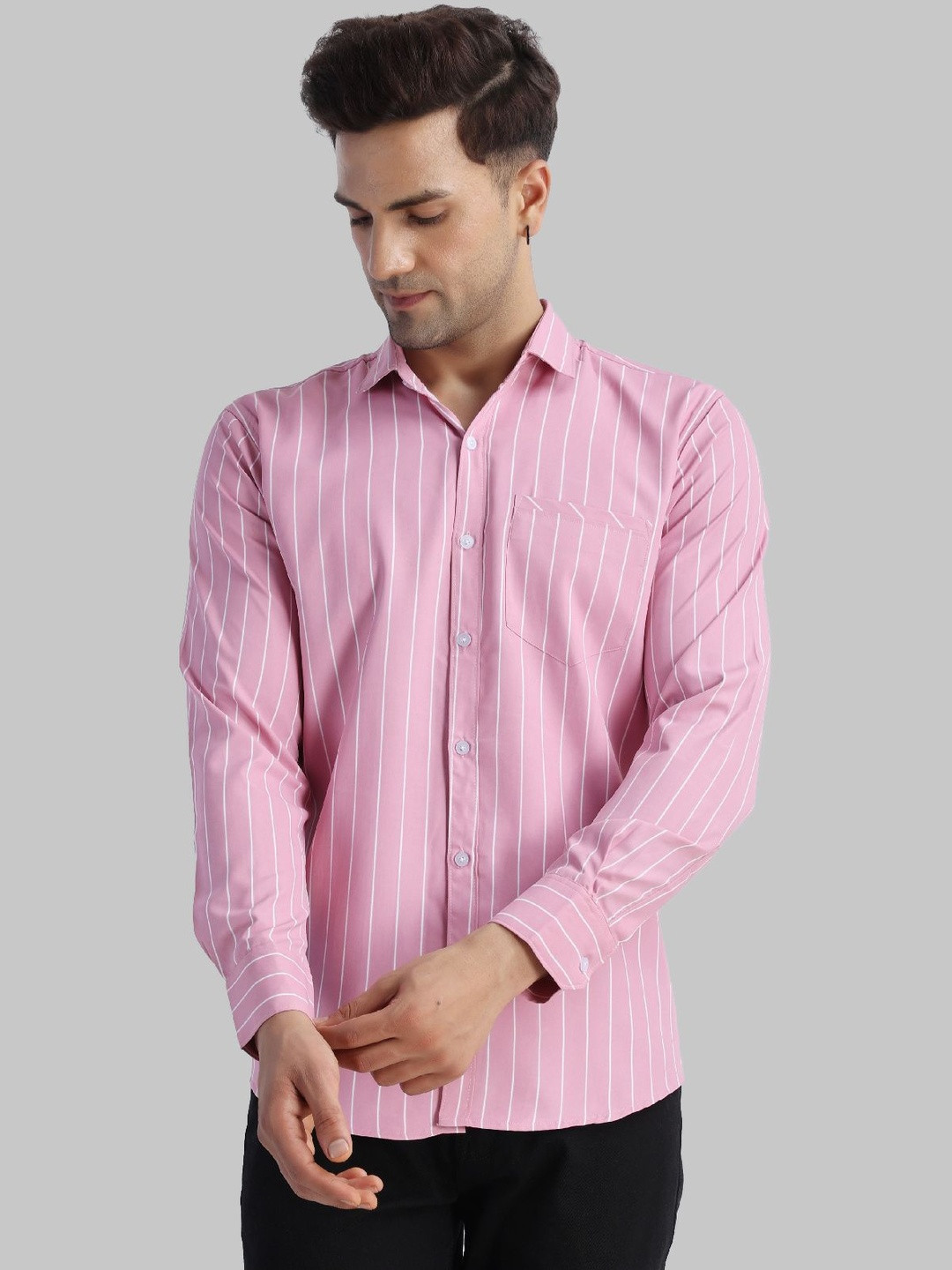Eleni Trendz Men Pink Vertical Striped Cotton Casual Formal Shirts