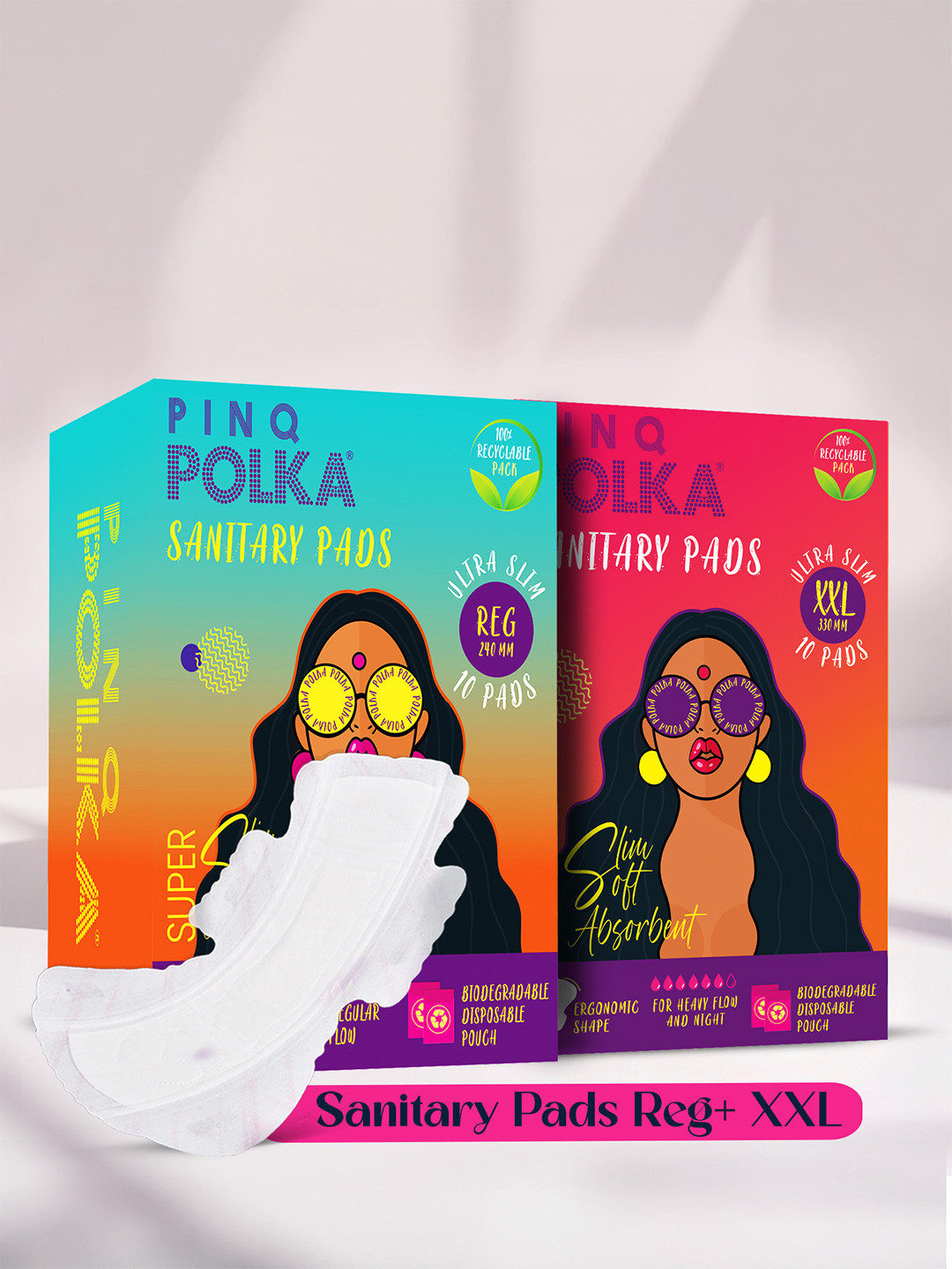 PINQ POLKA Premium Organic Ultra Thin Regular & XXL Sanitary Pads Ultra - 10 Pcs Each