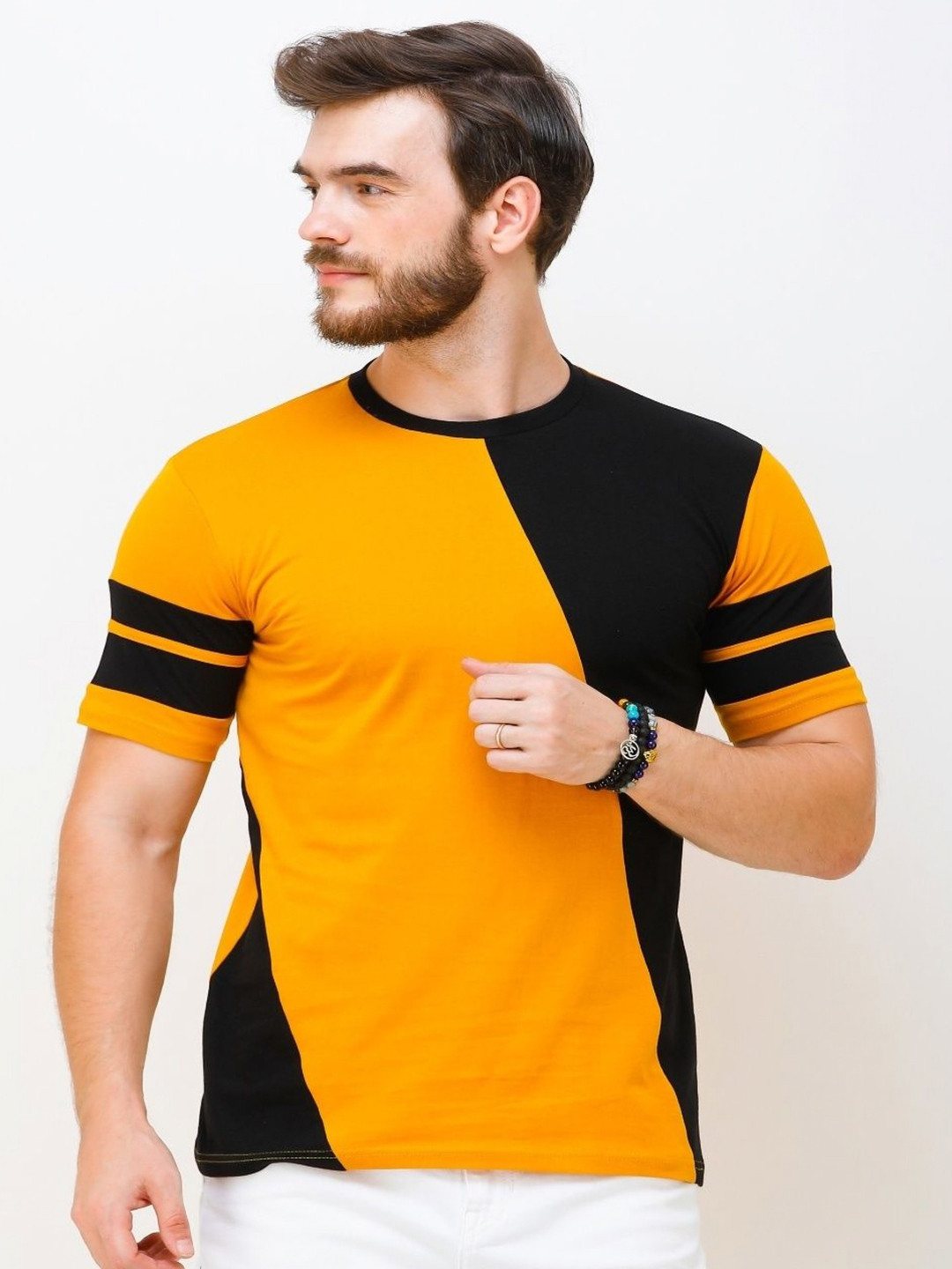 Wrath Men Colourblocked Round Neck Cotton T-shirt