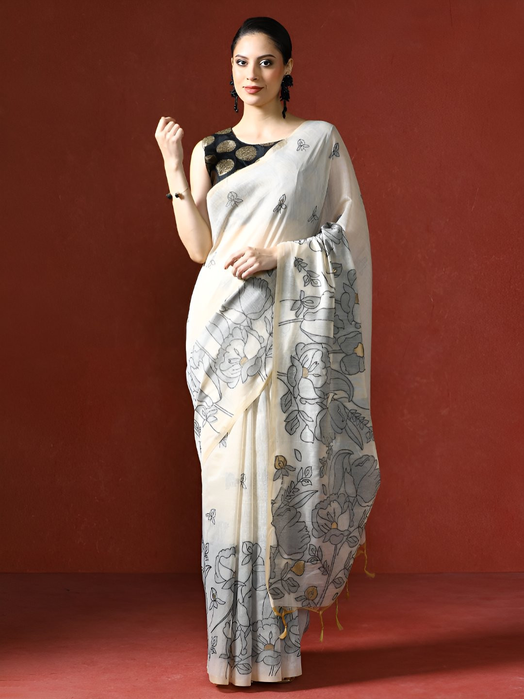 Mitera Floral Printed Chanderi Saree