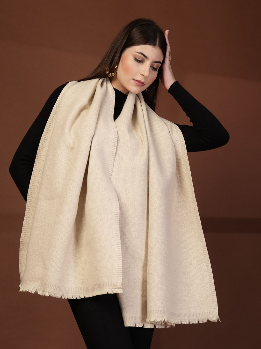 Mafadeny Women Elegant Solid Fringed Edges Soft Stole