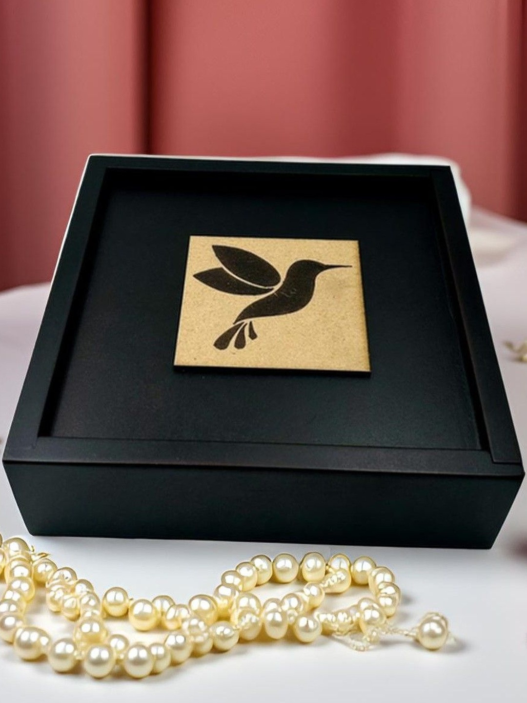 Angira handicrafts Brown Set of 1 Bird Printed Wooden Multi-Utility Organiser