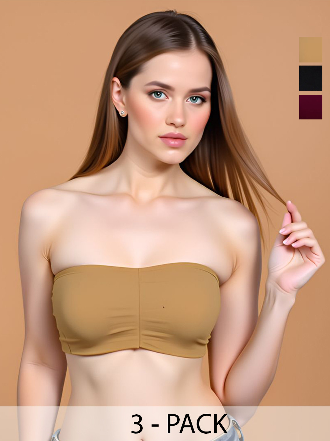 ComfyStyle Pack Of 3 Full Coverage Removable Padding Underwired Bandeau Bra