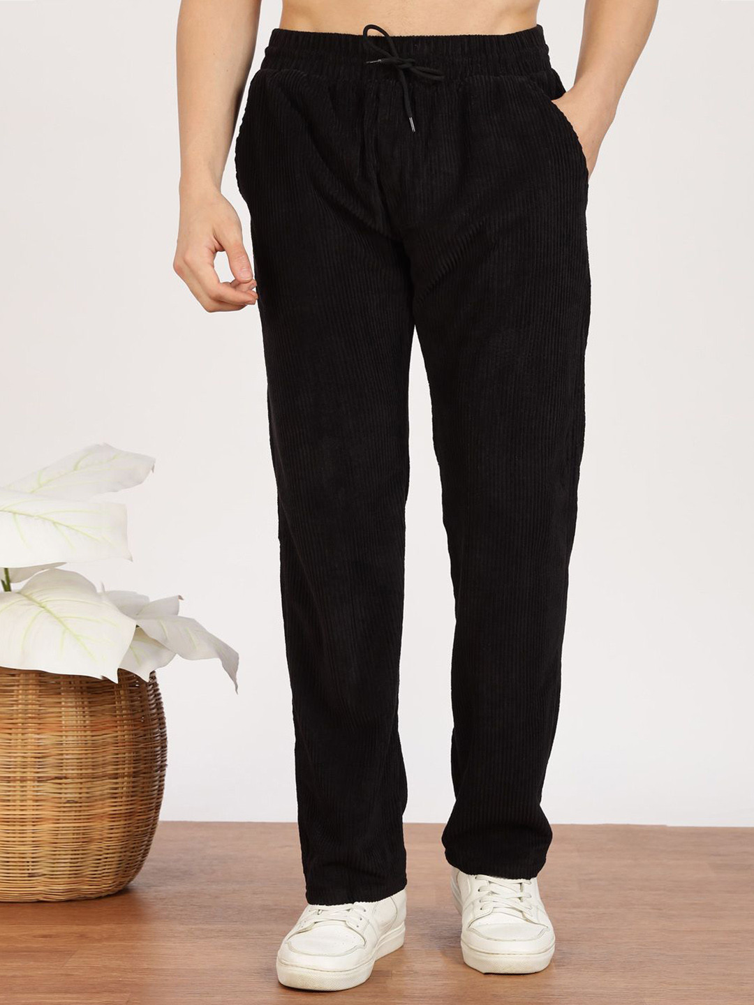 MaverIQ Men Textured Comfort Regular Fit Mid-Rise Corduroy Trousers