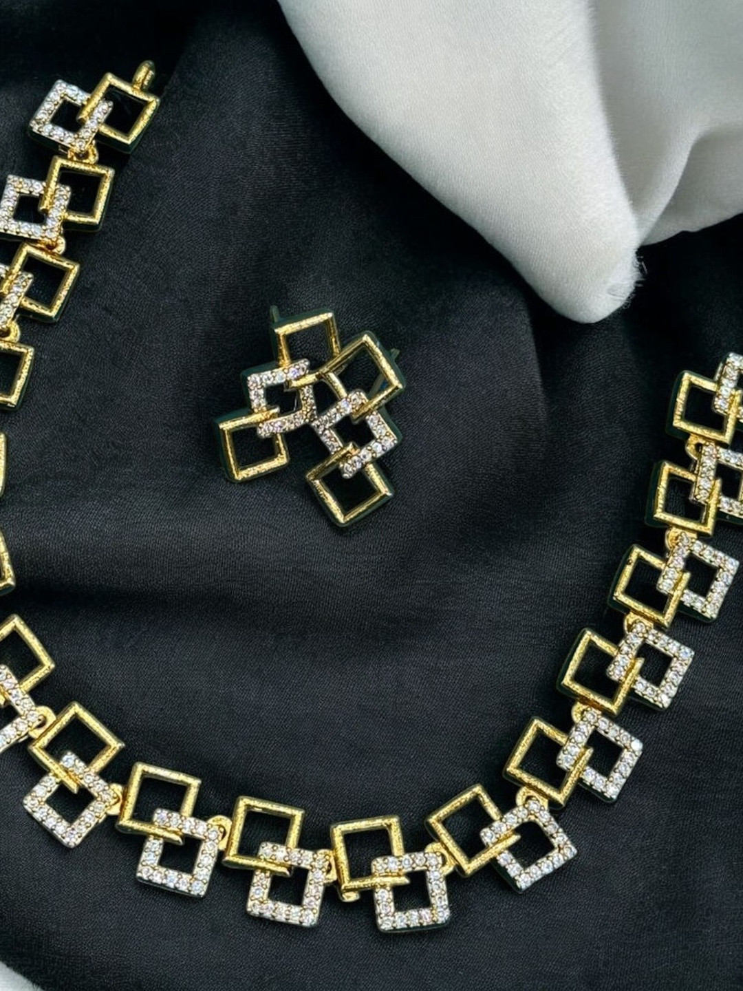 AAYPEE Gold Plated American Diamond Studded Necklace and Earrings