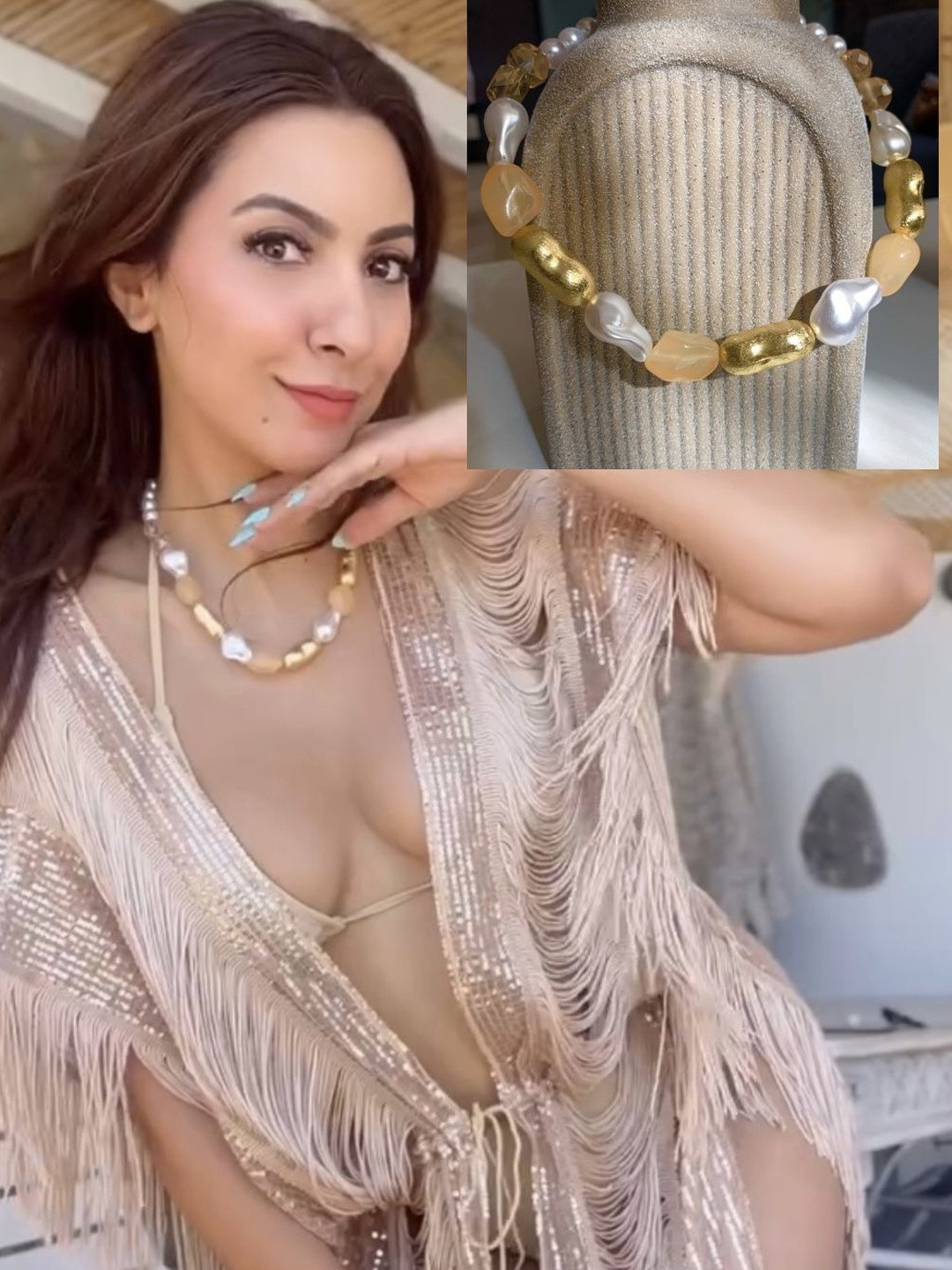 Amossh Gold-Plated Pearls Beaded Anti Tarnish Minimal Necklace