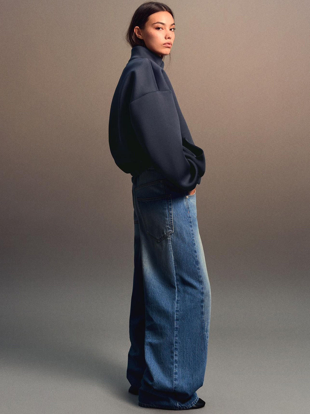 Bershka Neoprene-effect Oversize Zip-up Sweatshirt