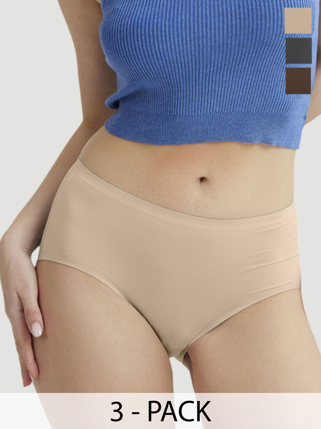 B'there Pack Of 3 High-Rise Basic Briefs P005_NBG_MBN_CBK