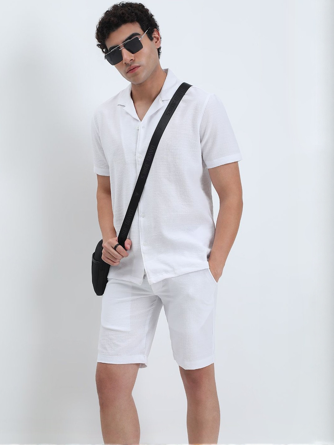 SHOWOFF Men White Relaxed Fit Shirt and Shorts Co-Ord Set