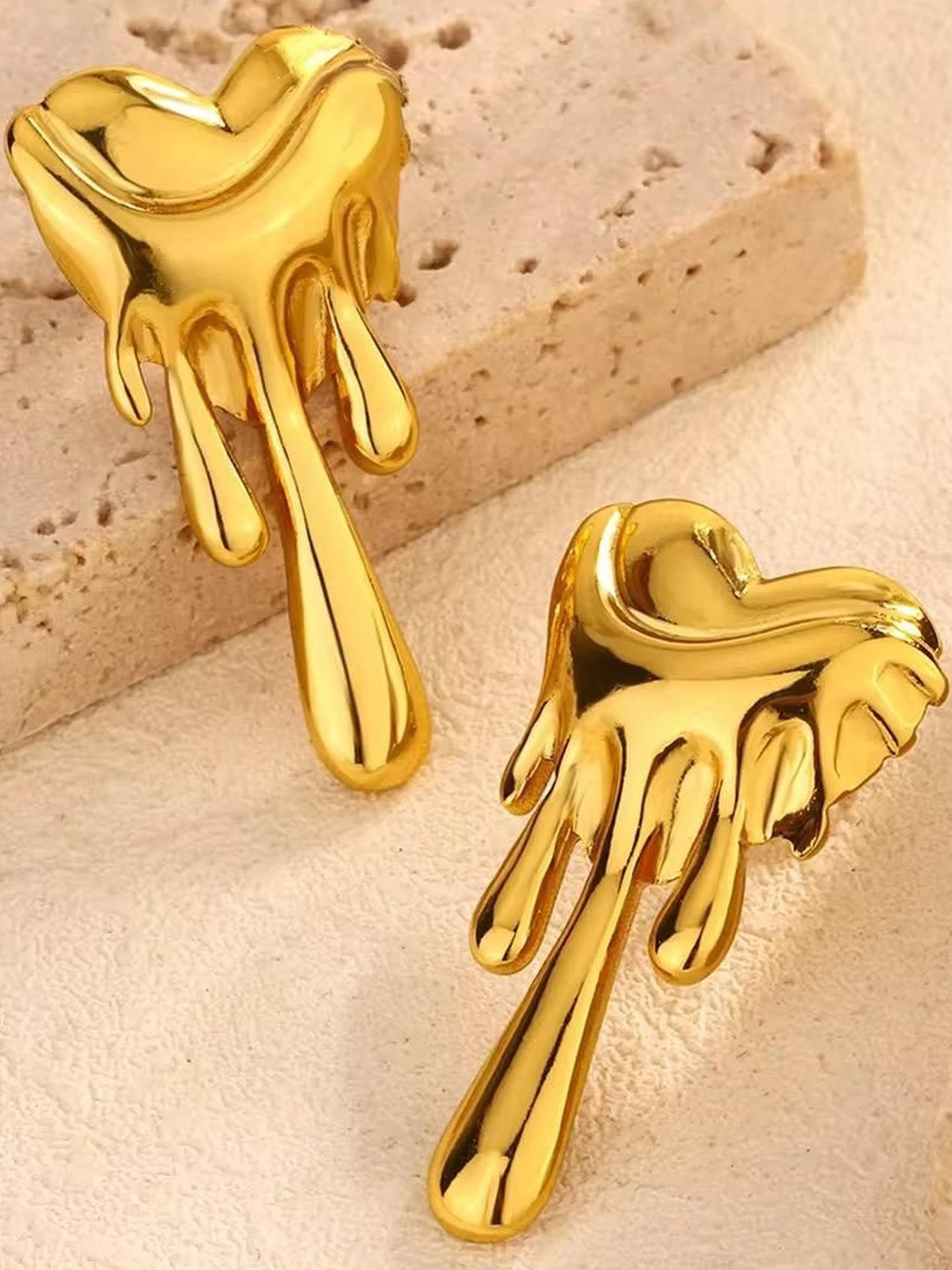 MONKDECOR Melting Heart-Golden Drop Earrings