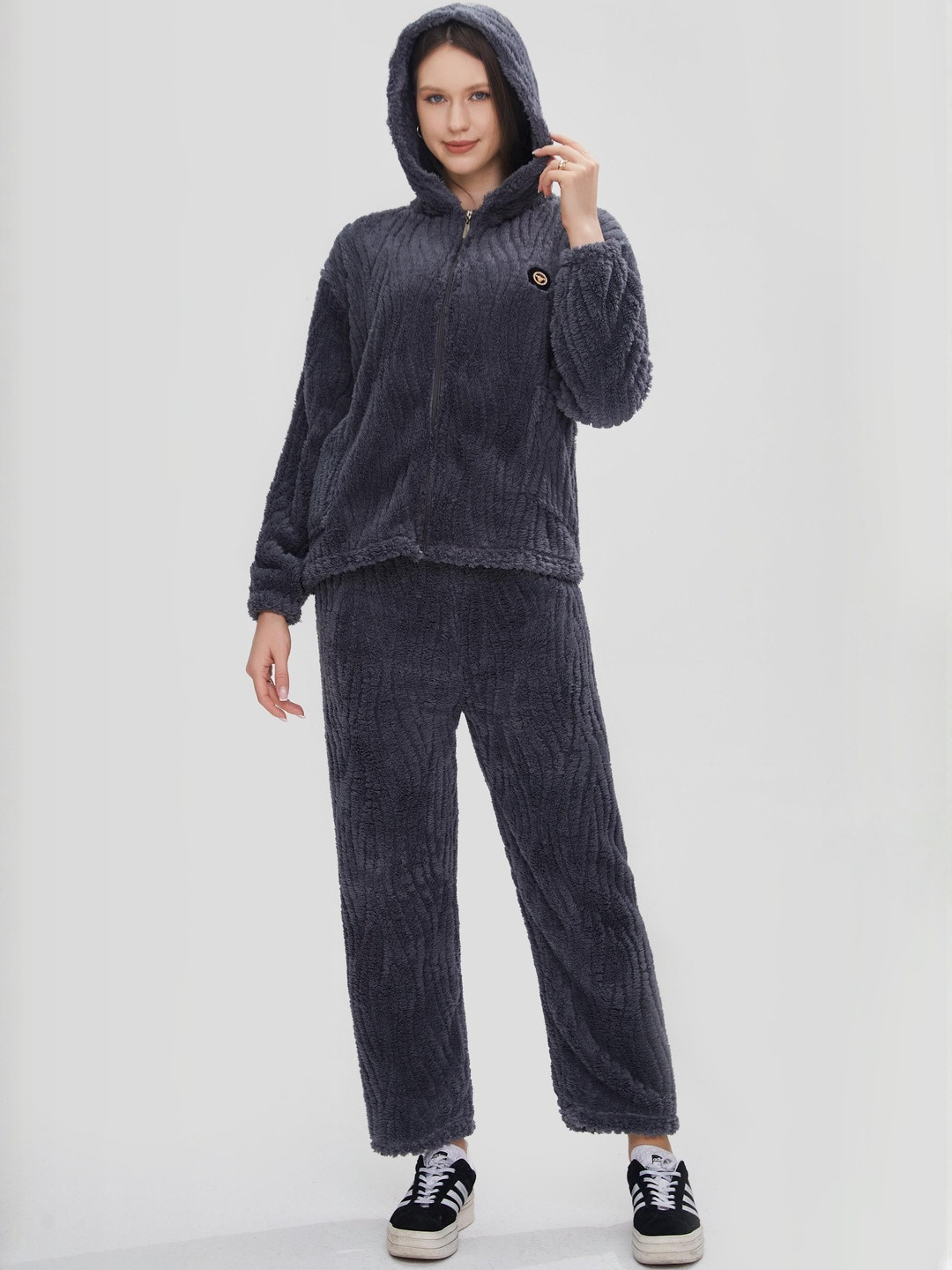 Stem Rope Women Grey Textured Woolen Co-Ord Set