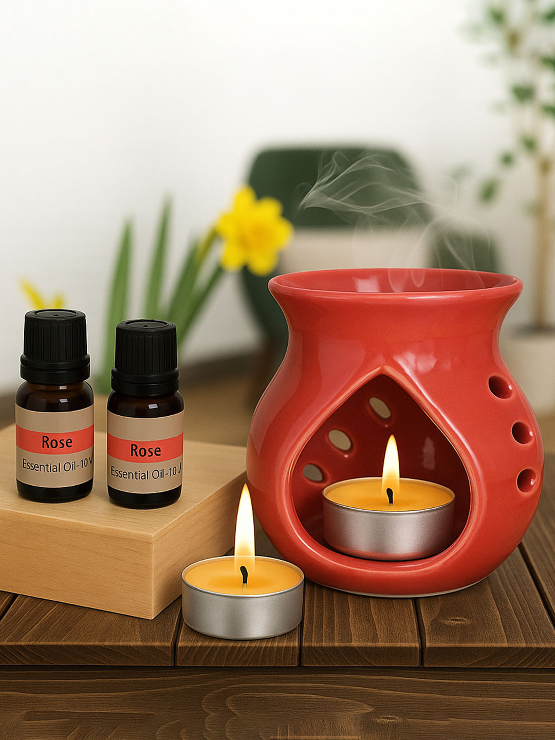 EarthCraft Rose 5 Pieces Ceramic Aroma Oil Diffuser Set