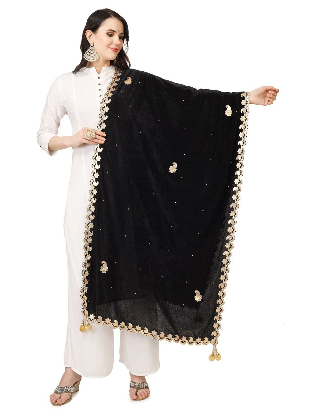 A R SILK DUPATTA HUB Paisley Embroidered Velvet Dupatta With Gotta Patti