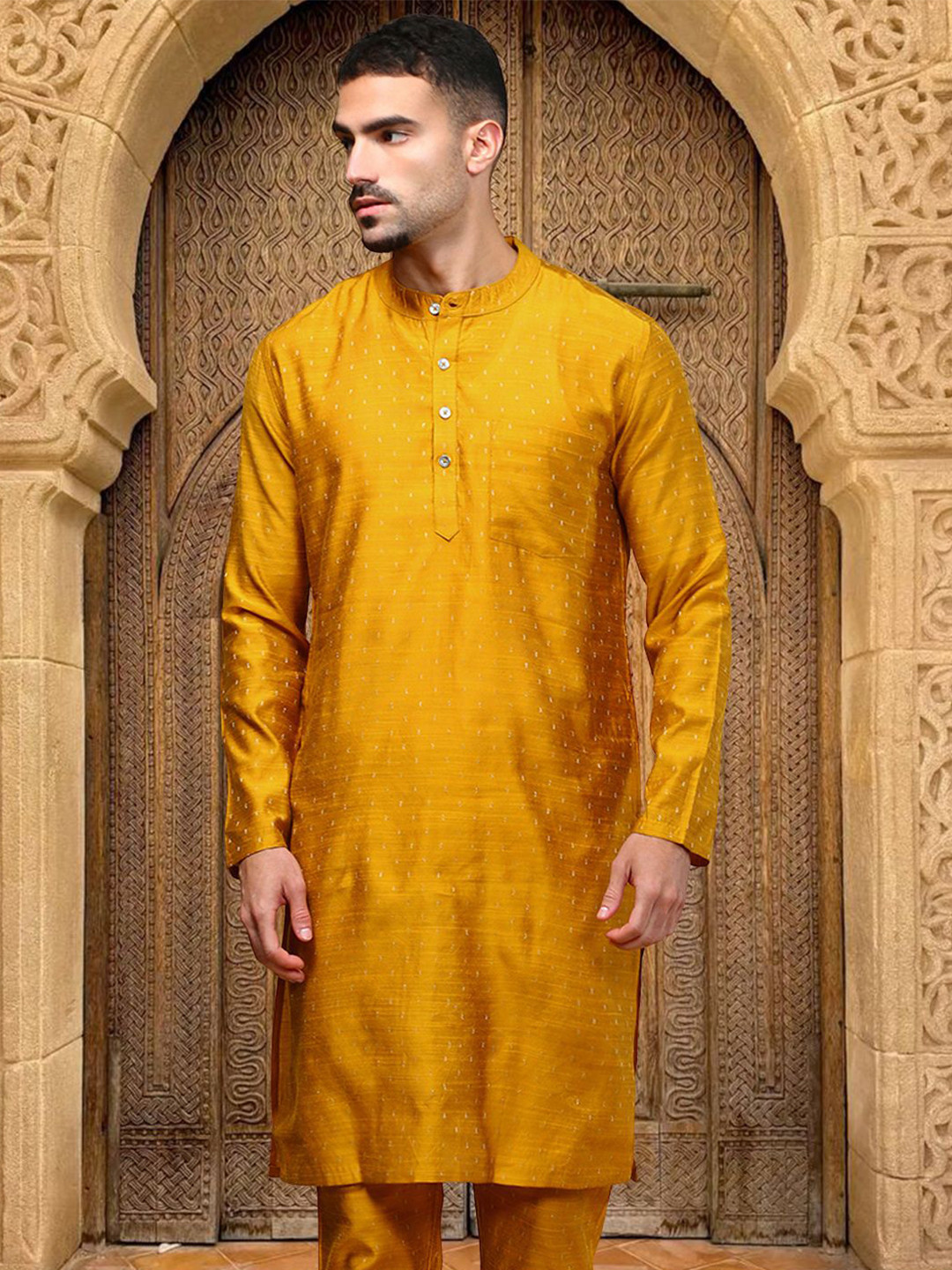 WHITE HEART Men Geometric Printed Daily Straight Kurta